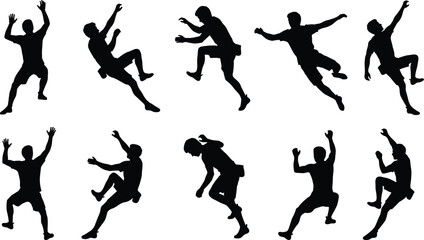 Dynamic Rock Climbing Silhouette Collection: Athletes Scaling Walls, Free Climbing Sport, Adrenaline Adventure Training, Bouldering Gym Activity, Extreme Sport