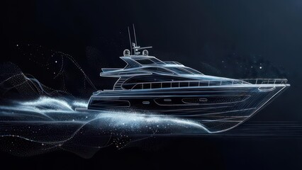 Luxury yacht, digital sketch, dark background