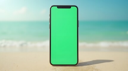 Commercial Display Mockup: Green Screen Display in Beach Tourist Environment