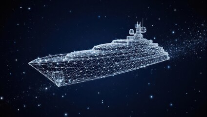 Luxury yacht, wireframe,  space background
