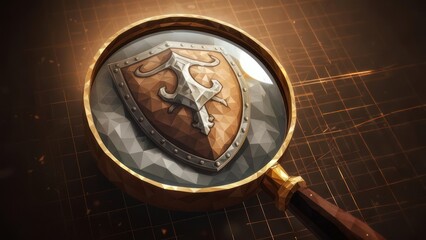 Magnifying glass focuses on a polygonal shield
