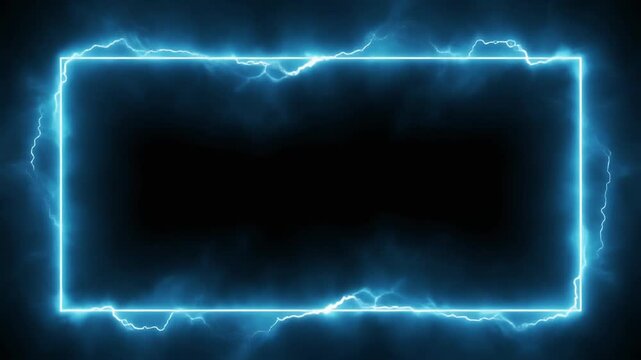 Dynamic abstract electric energy frame with glowing blue lightning bolts illuminating a dark background, creating a powerful and captivating visual border effect
