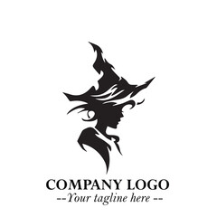 Obraz premium Mystical Black Witch Logo Symbol on White Background for Modern Magical Branding Design Effects