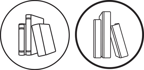 Two oval icons of book stacks silhouette