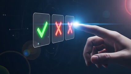 User interacts with virtual interface, selecting option from approval and rejection choices