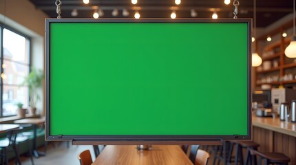 Commercial Display Mockup: Green Screen Display in Cafe Environment