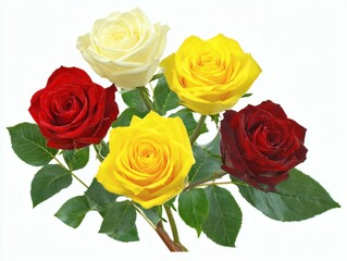 Fototapeta premium multiple. Multiple colored roses blooming on a single stem with interwoven petals. gardening catalogs, home-decor guides, designed for home decor and floral branding, enhances decor appeal.