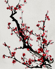 매화나무 수묵담채화 : Plum Blossom Ink Wash Painting