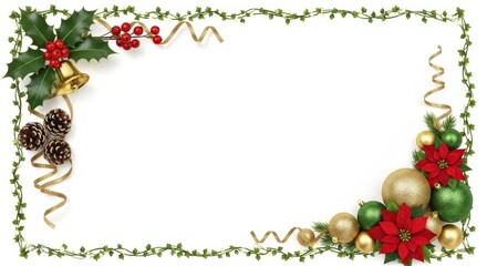Elegant Christmas frame border with festive decorations and copy space