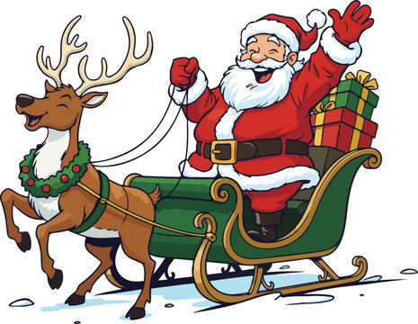 Santa Claus with reindeer and gifts in Christmas day vector illustration