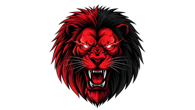Lion head vector illustration fierce red and black design great for logo or mascot