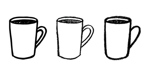 Set of cute hand drawn cup of tea or coffee Simple mug clipart Cozy home doodle Single element for design