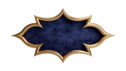 Ornate dark blue and gold decorative label isolated on transparent background