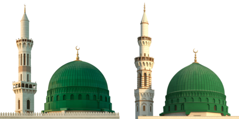 Green dome and minarets isolated on transparent background