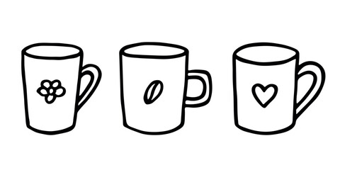 Set of cute hand drawn cup of tea or coffee Simple mug clipart Cozy home doodle Single element for design
