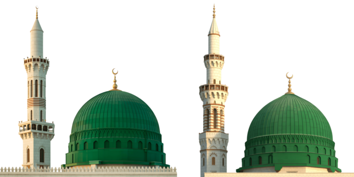 Green dome and minarets isolated on transparent background