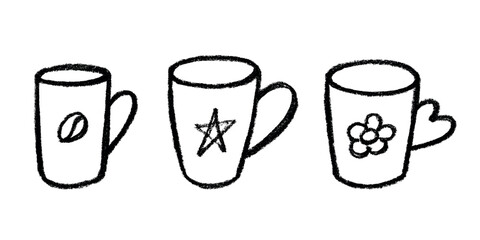 Set of cute hand drawn cup of tea or coffee Simple mug clipart Cozy home doodle Single element for design