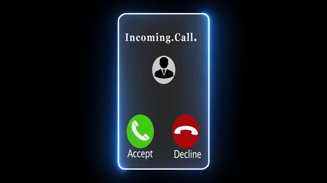 mobile phone screen with incoming call animation, incoming call with accept incoming call labeled as Spam, with incoming call, man profile picture unknown incoming call Neon call icon voice ...
