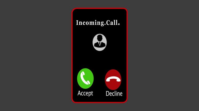 mobile phone screen with incoming call animation, incoming call with accept incoming call labeled as Spam, with incoming call, man profile picture unknown incoming call Neon call icon voice ...