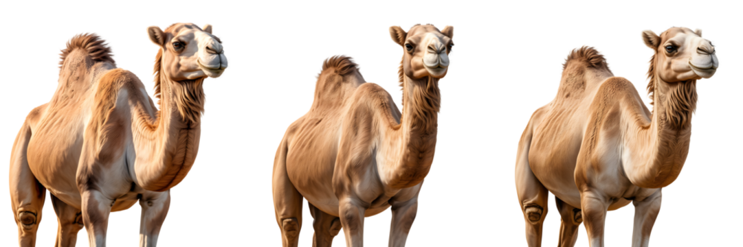 Three camels isolated on transparent background