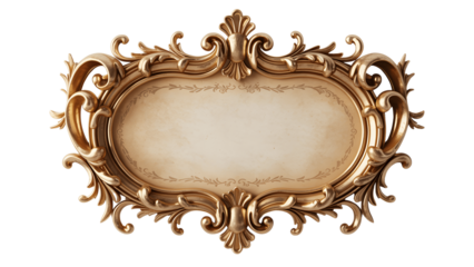 Ornate vintage gold picture frame isolated on transparent background