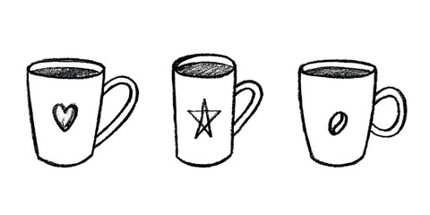 Set of cute hand drawn cup of tea or coffee Simple mug clipart Cozy home doodle Single element for design