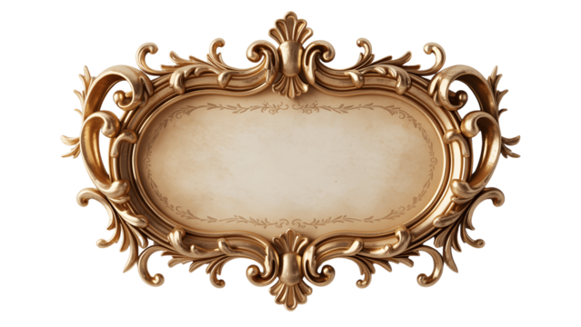 Ornate vintage gold picture frame isolated on transparent background
