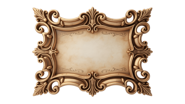 Ornate baroque empty plaque isolated on transparent background