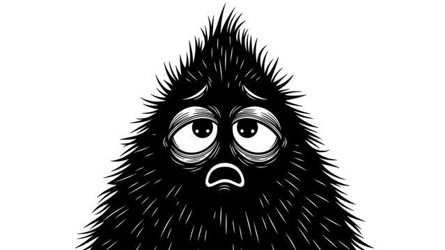 Sad furry monster character with droopy eyes a cartoon illustration of a tired emotional creature