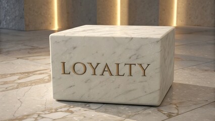 Marble Block Inscribed with Loyalty Message on Elegant Floor in Modern Architectural Space