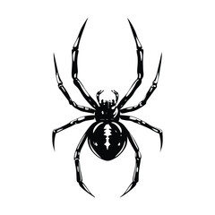 Black illustration of spider Ink stroke hand drawn vintage vector style