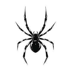 Black illustration of spider Ink stroke hand drawn vintage vector style