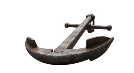 An old and weathered anchor rests gracefully, against the perfect backdrop. The anchor's rugged texture and rusty patina tell a story of journeys, of holding steady against the relentless waves.