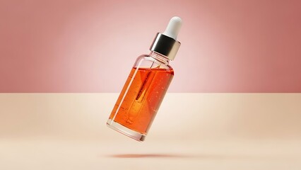 Elegant serum bottle with vibrant liquid for skincare and beauty product advertising campaigns online now