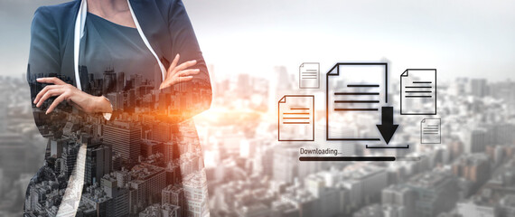Visual representation of digital document downloading, showing file transfer, data access, and progress status for secure and efficient information retrieval Vouch