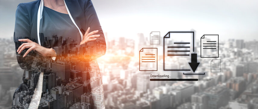 Visual representation of digital document downloading, showing file transfer, data access, and progress status for secure and efficient information retrieval Vouch