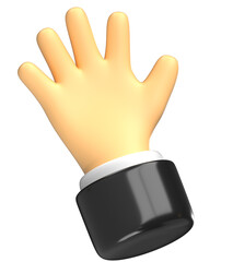 hand gesture bussines man five fingers open palm 3d cartoon icon in black suit