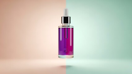 Elegant purple serum bottle with dropper for professional skincare branding and beauty product marketing