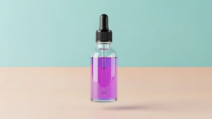 Elegant glass dropper bottle filled with vibrant purple liquid for beauty and wellness concepts