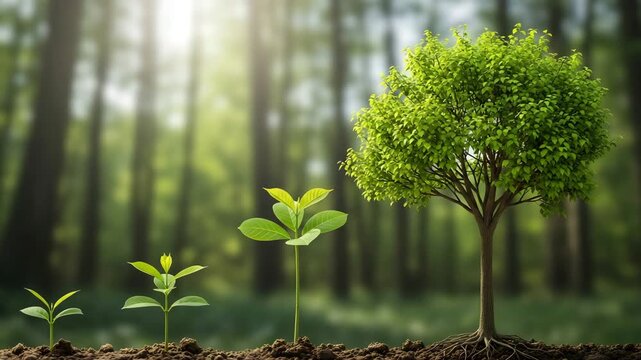 Stages of tree growth illustrating life cycle and environmental sustainability concepts