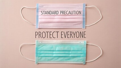 Standard Precaution Message with Two Colorful Face Masks for Health Safety Promotion
