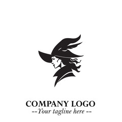 Obraz premium Mystical Black Witch Logo Symbol on White Background for Modern Magical Branding Design Effects