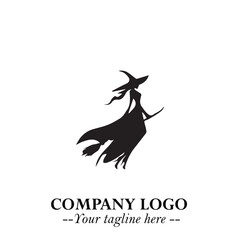 Obraz premium Mystical Black Witch Logo Symbol on White Background for Modern Magical Branding Design Effects