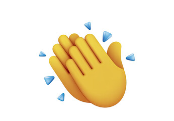 Yellow hands clapping with blue droplets floating around on a black background image