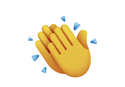 Yellow hands clapping with blue droplets floating around on a black background image