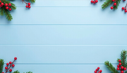 Christmas greeting card featuring holly leaves and red berries on a festive winter background