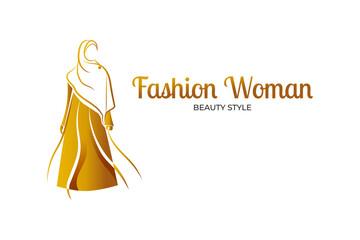 luxury fashion woman logo design template with woman figure wearing hijab dress