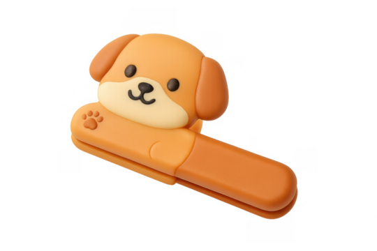 Cute brown dog character stapler on transparent background