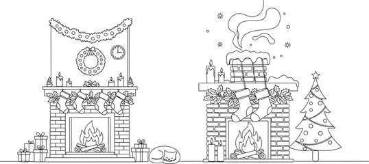 Christmas fireplace stockings gifts tree wreath garland candles holiday season