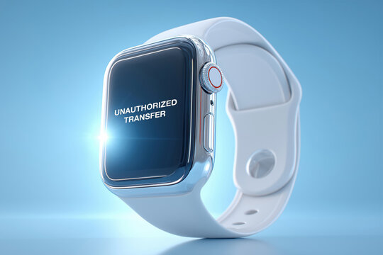 Smartwatch displaying unauthorized transfer alert message